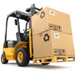 Forklift carrying large boxes