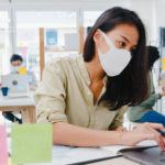 Employee wearing mask in the workplace